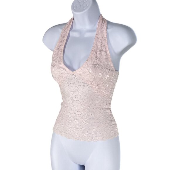 Y2K Wild Cat Women S Lace Halter Top Babydoll Pink Floral Diva Princess Stretchy - Picture 4 of 14